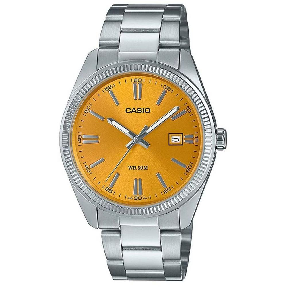 Casio Classic Analog Quartz Steel Watch with Mustard Yellow Dial and Date - MTP‑1302PD‑9A